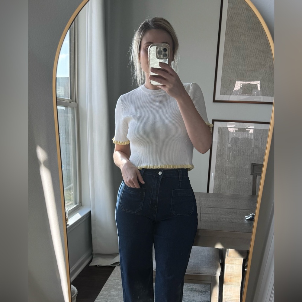 White and Yellow Ruffle Trim Top - Picture 10 of 10
